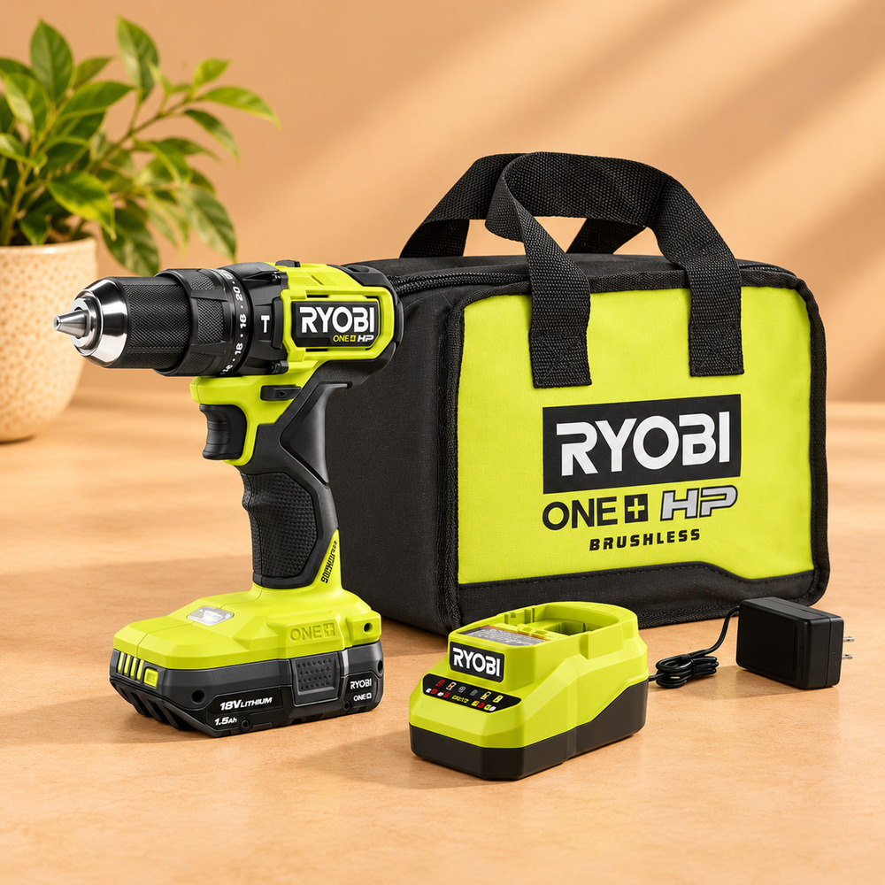 NWT RYOBI ONE+ HP 18V Brushless Compact 1/2" Hammer Drill Kit (Damaged box)